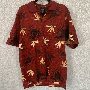 VAN HEUSEN Polo Shirt Short Sleeve Burgundy & Tan Men's Shirt Medium #984